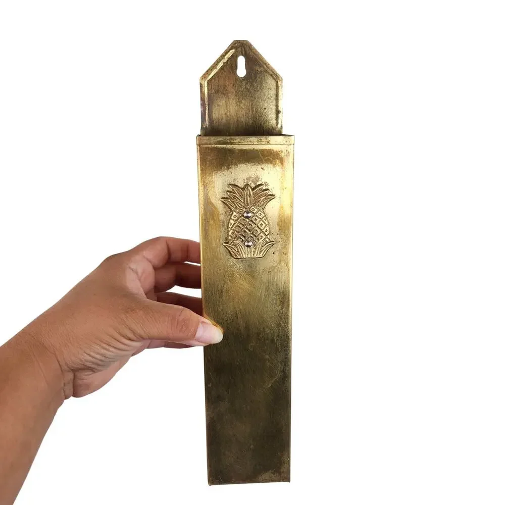Brass Pineapple Long Match Box Holder Tropical Beach House Decor